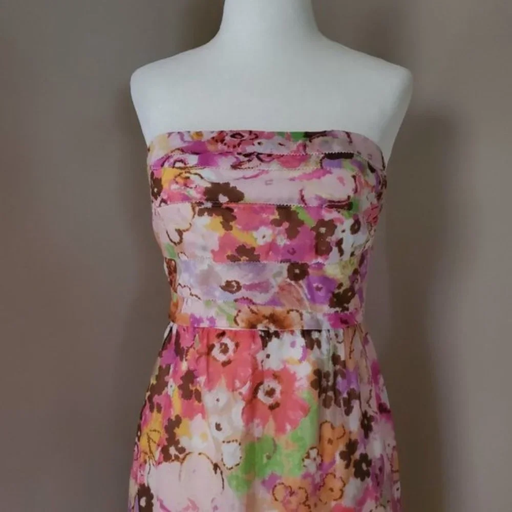 J. Crew Floral Watercolor Strapless Dress Size 0 - Picture 2 of 8
